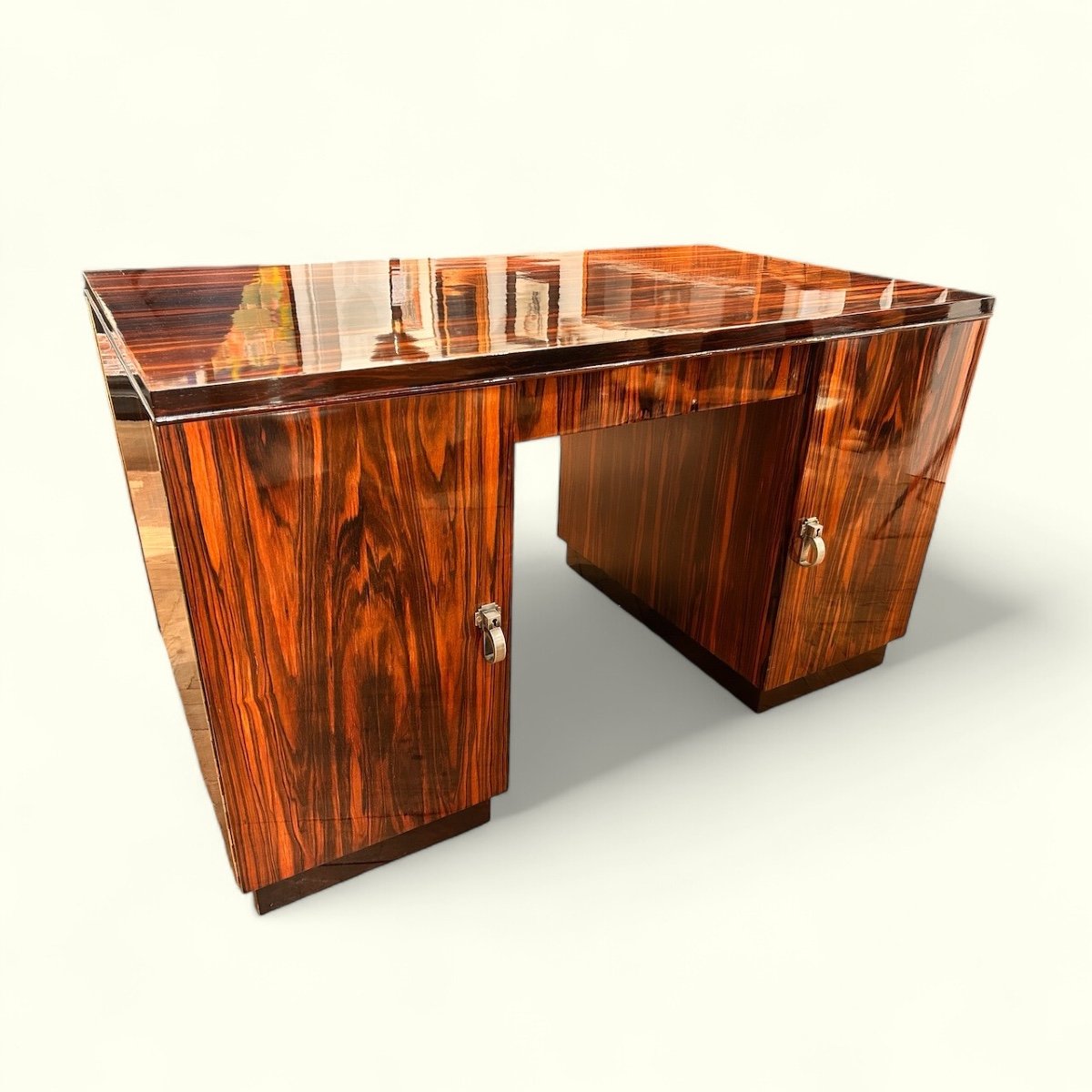 Art Deco Desk Circa 1925 France, Buff Polished Macassar Ebony